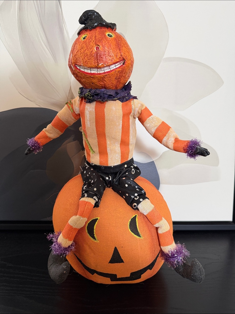 Vintage Whimsical Folk Art Pumpkin Man on Jack-O-Lantern